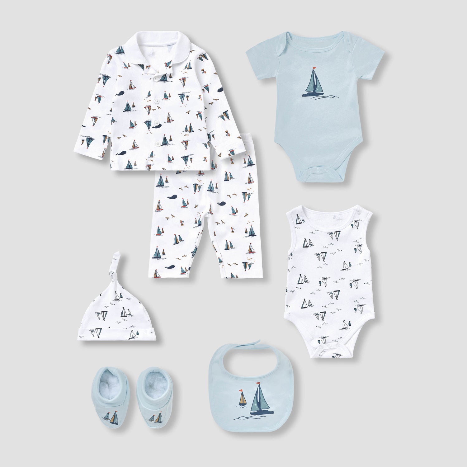 Set of 8 Juniors Clothing Gift Set with Sailboat Print