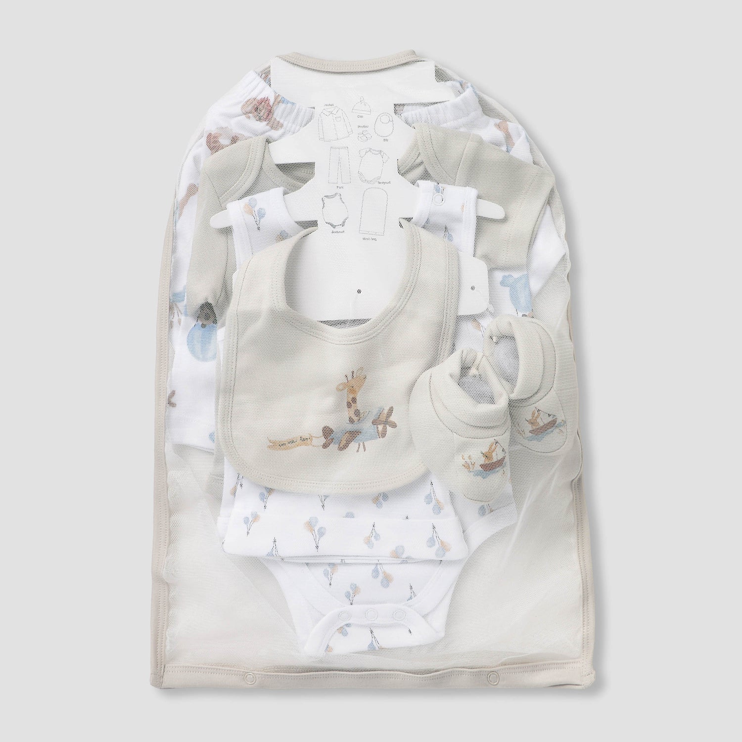 Set of 8 Juniors Clothing Gift Set with Print - Grey / 0-3 mths