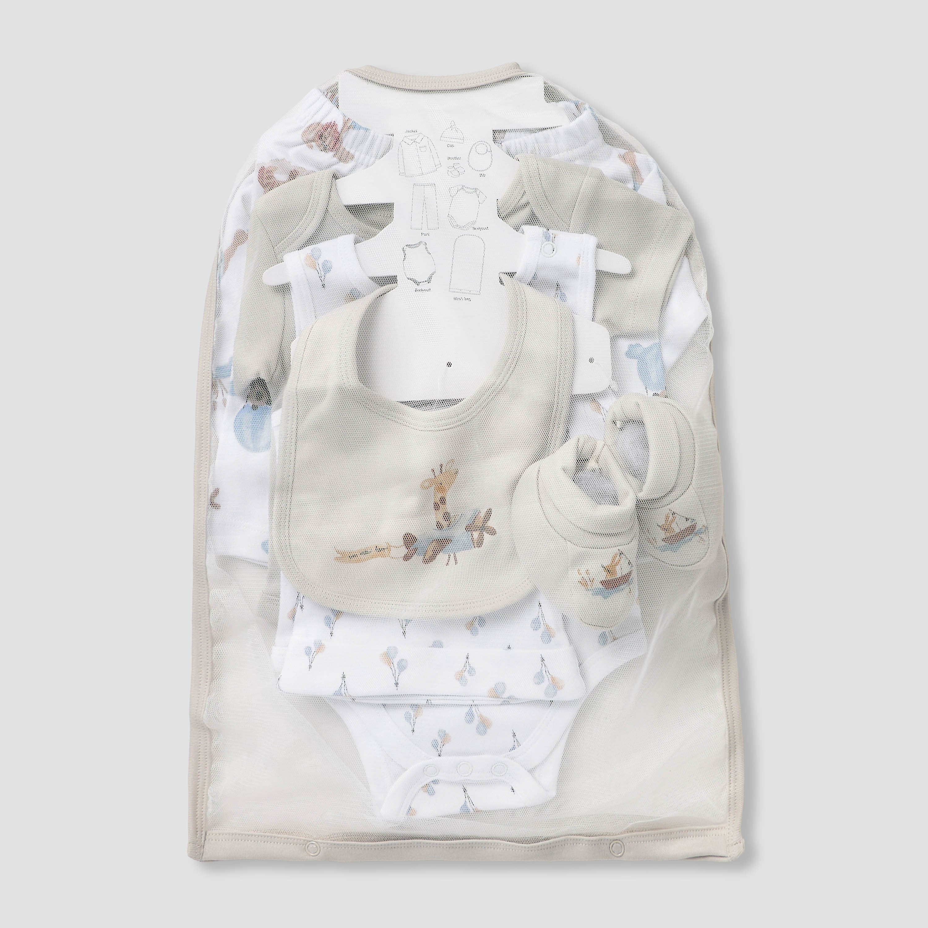 Set of 8 Juniors Clothing Gift Set with Print - Grey / 0-3 mths