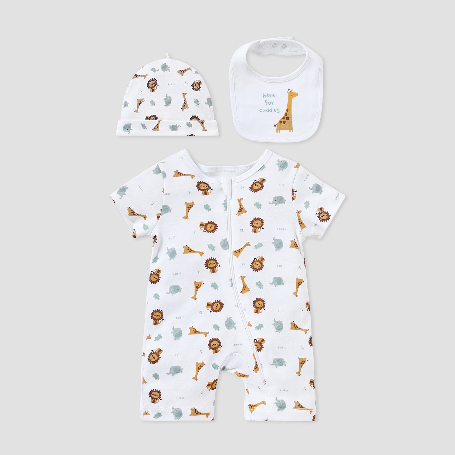 Juniors Animal Print 3-Piece Gift Set - White / 0-3 mths