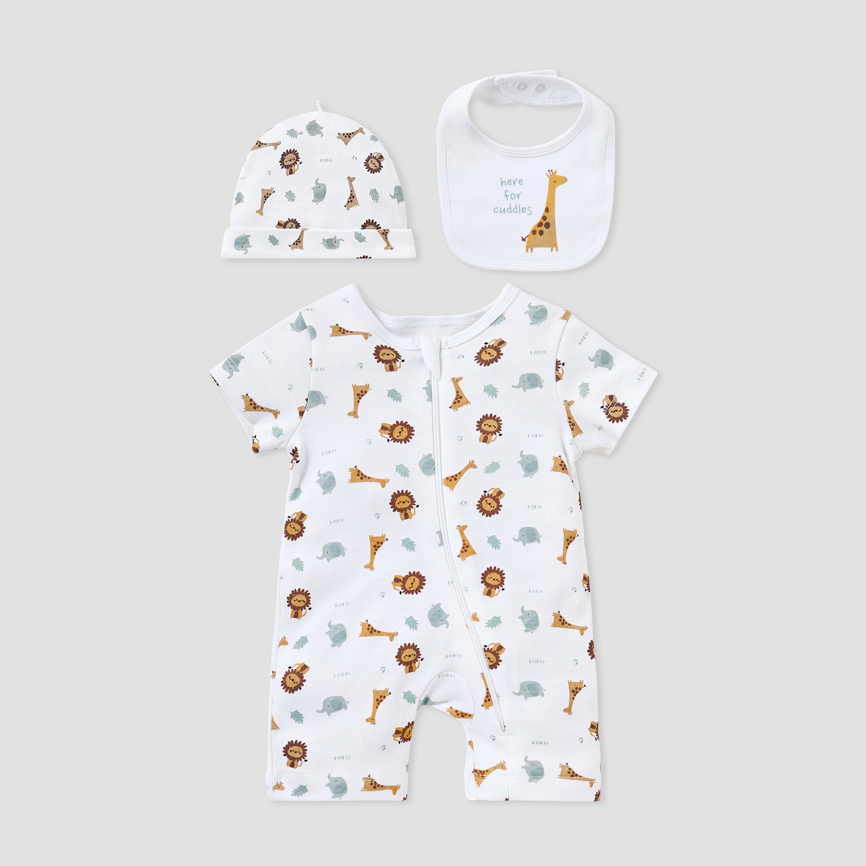 Juniors Animal Print 3-Piece Gift Set - White / 0-3 mths