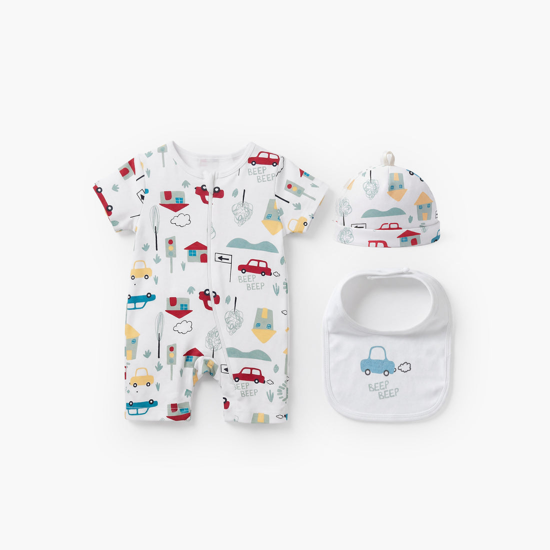 Set of 3 Juniors Clothing Gift Set with Vehicle Print - White / 0-3 mths