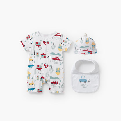 Set of 3 Juniors Clothing Gift Set with Vehicle Print - White / 0-3 mths