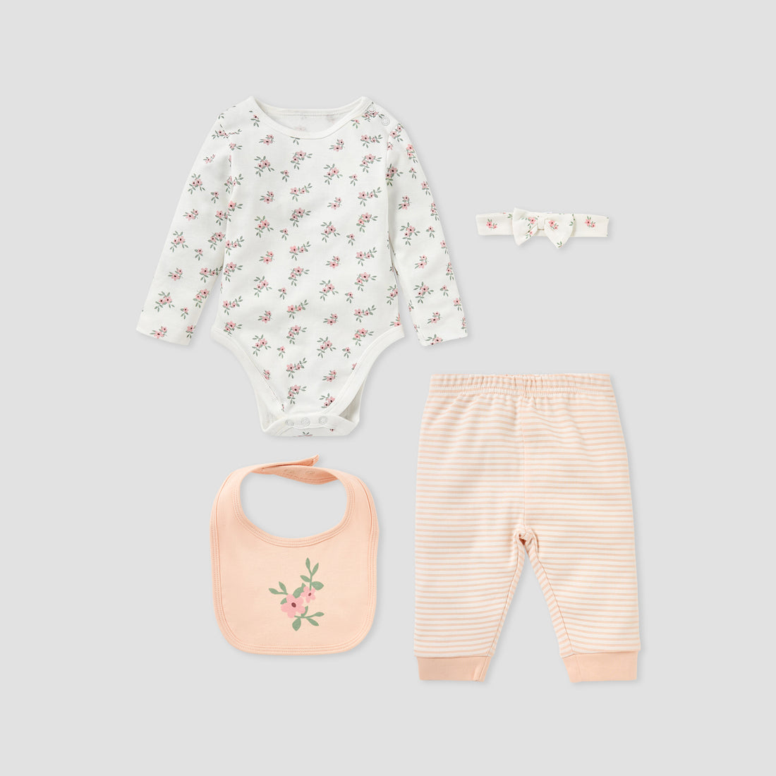 Juniors 4-Piece Floral Print Clothing Set - Pink / 0-3 mths
