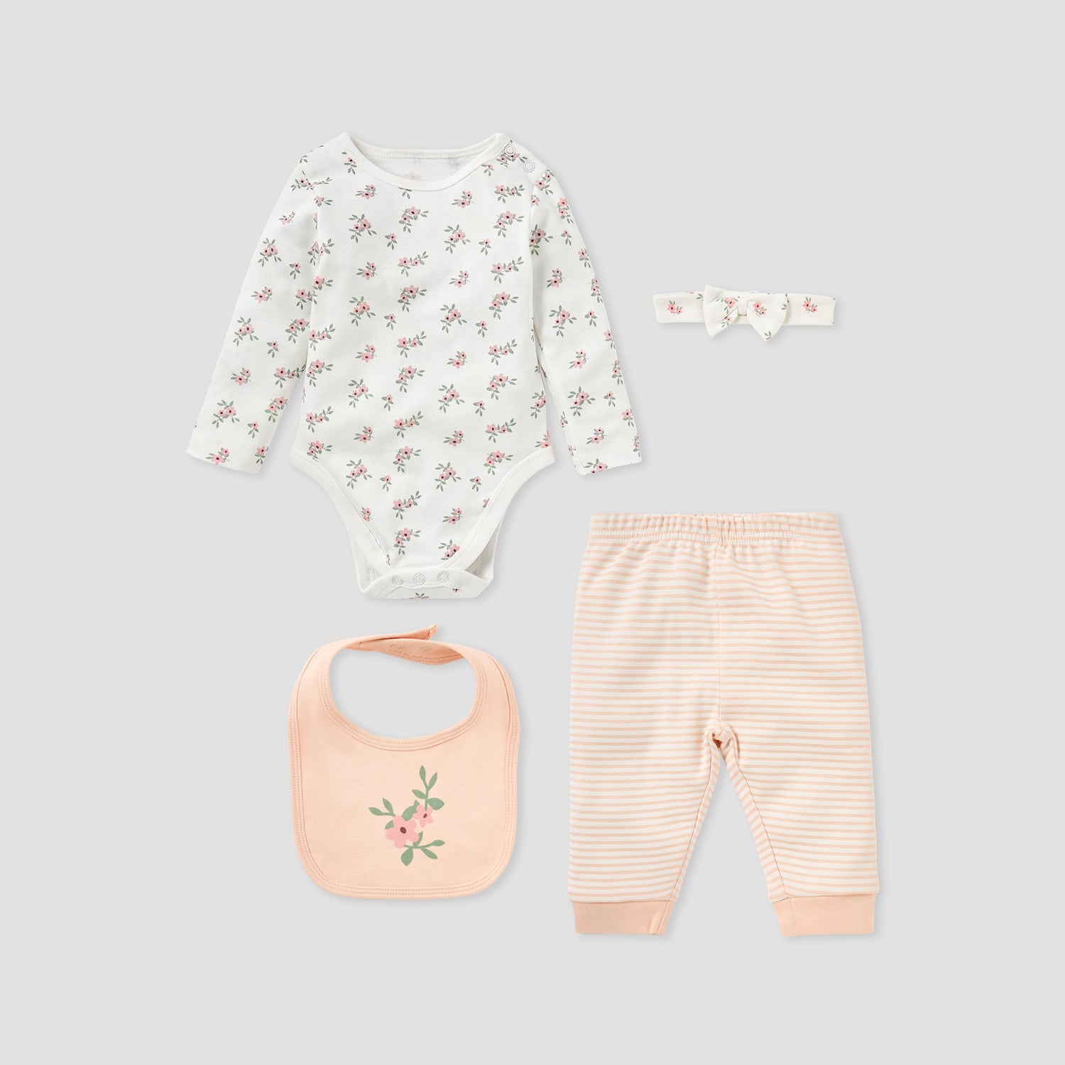 Juniors 4-Piece Floral Print Clothing Set - Pink / 0-3 mths