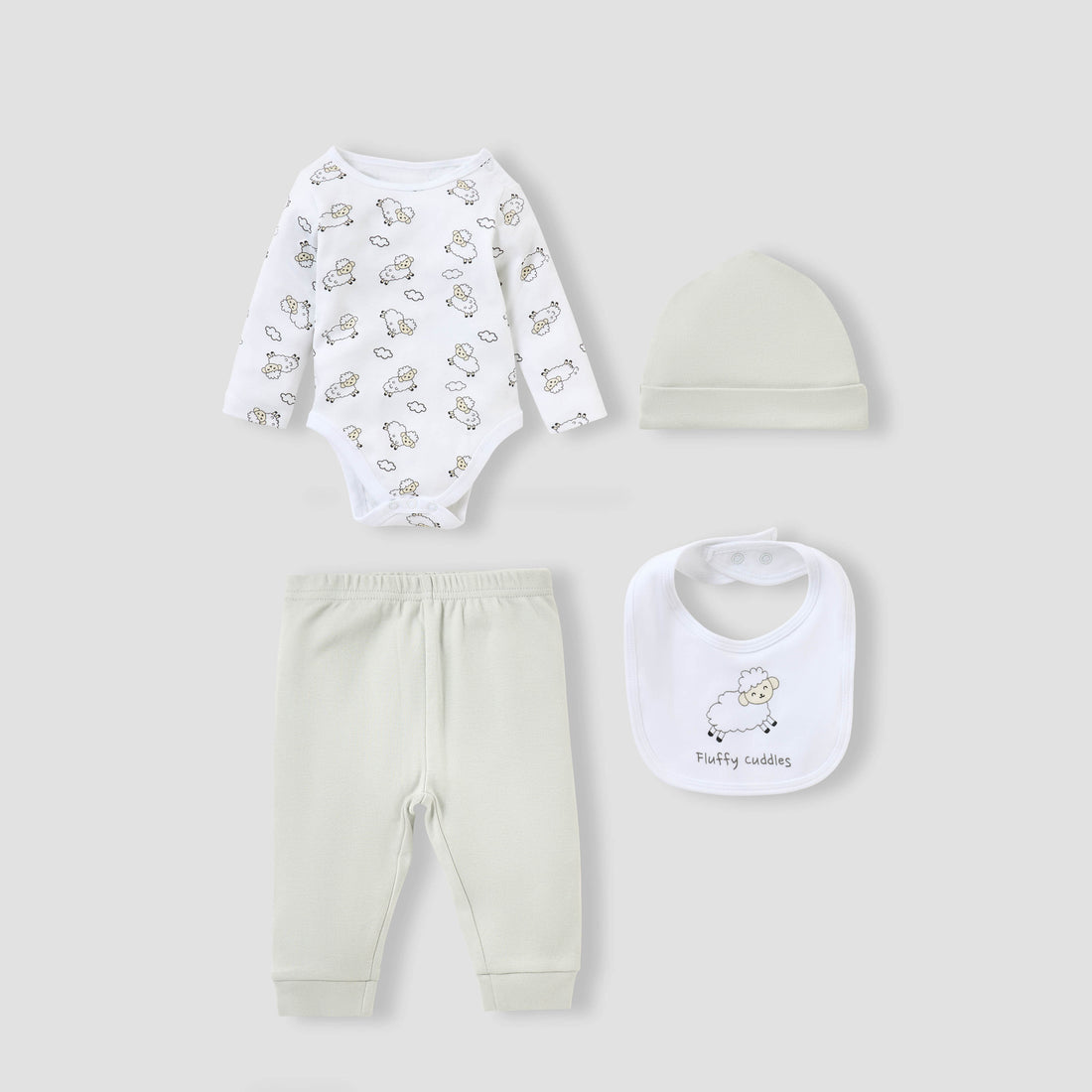 Juniors 4-Piece Sheep Print Clothing Set - Grey / 0-3 mths