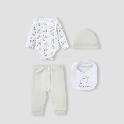 Juniors 4-Piece Sheep Print Clothing Set - Grey / 0-3 mths