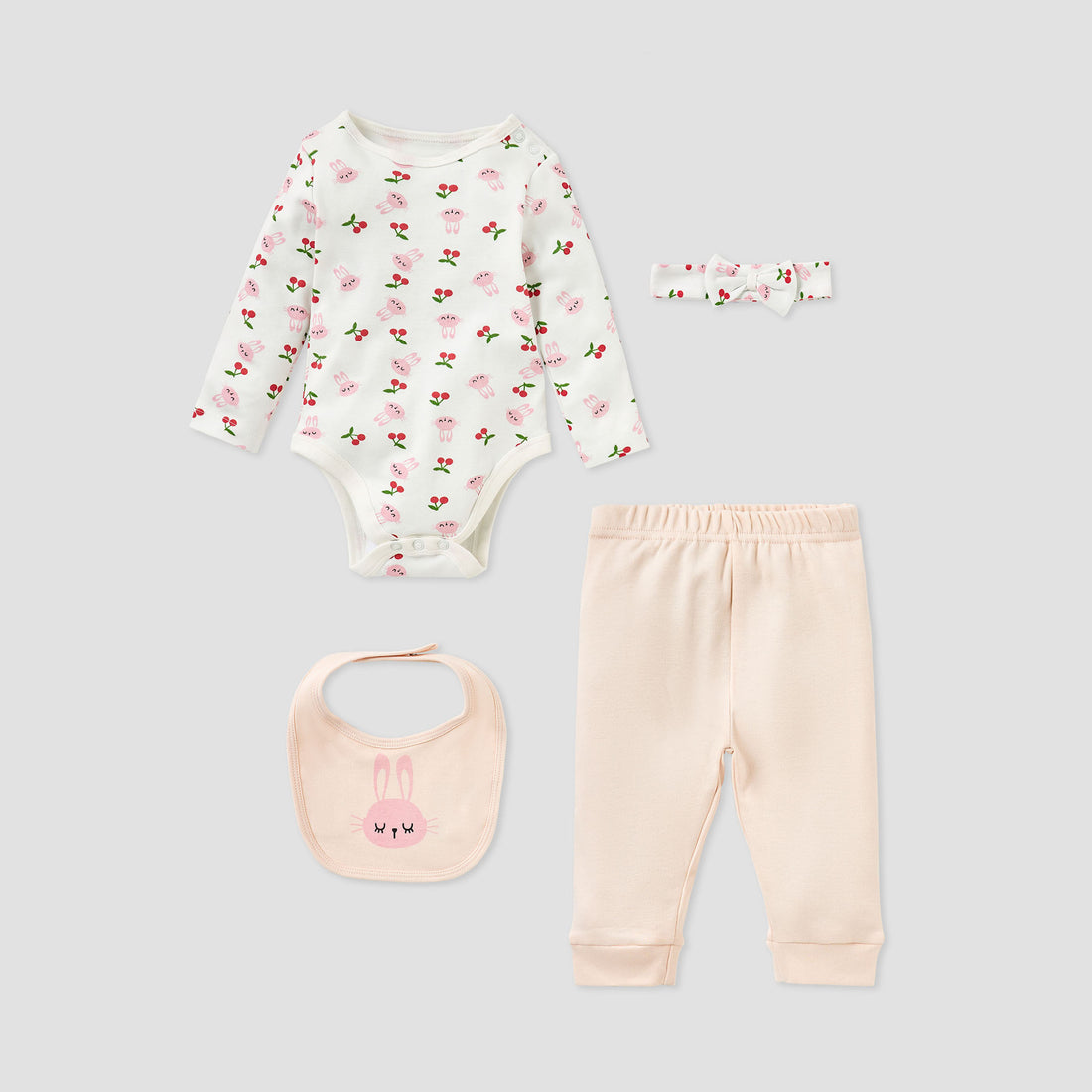 Juniors 4-Piece Bunny Print Clothing Set - Pink / 0-3 mths
