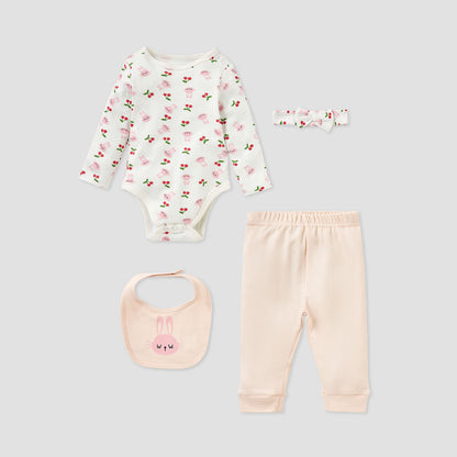 Juniors 4-Piece Bunny Print Clothing Set - Pink / 0-3 mths