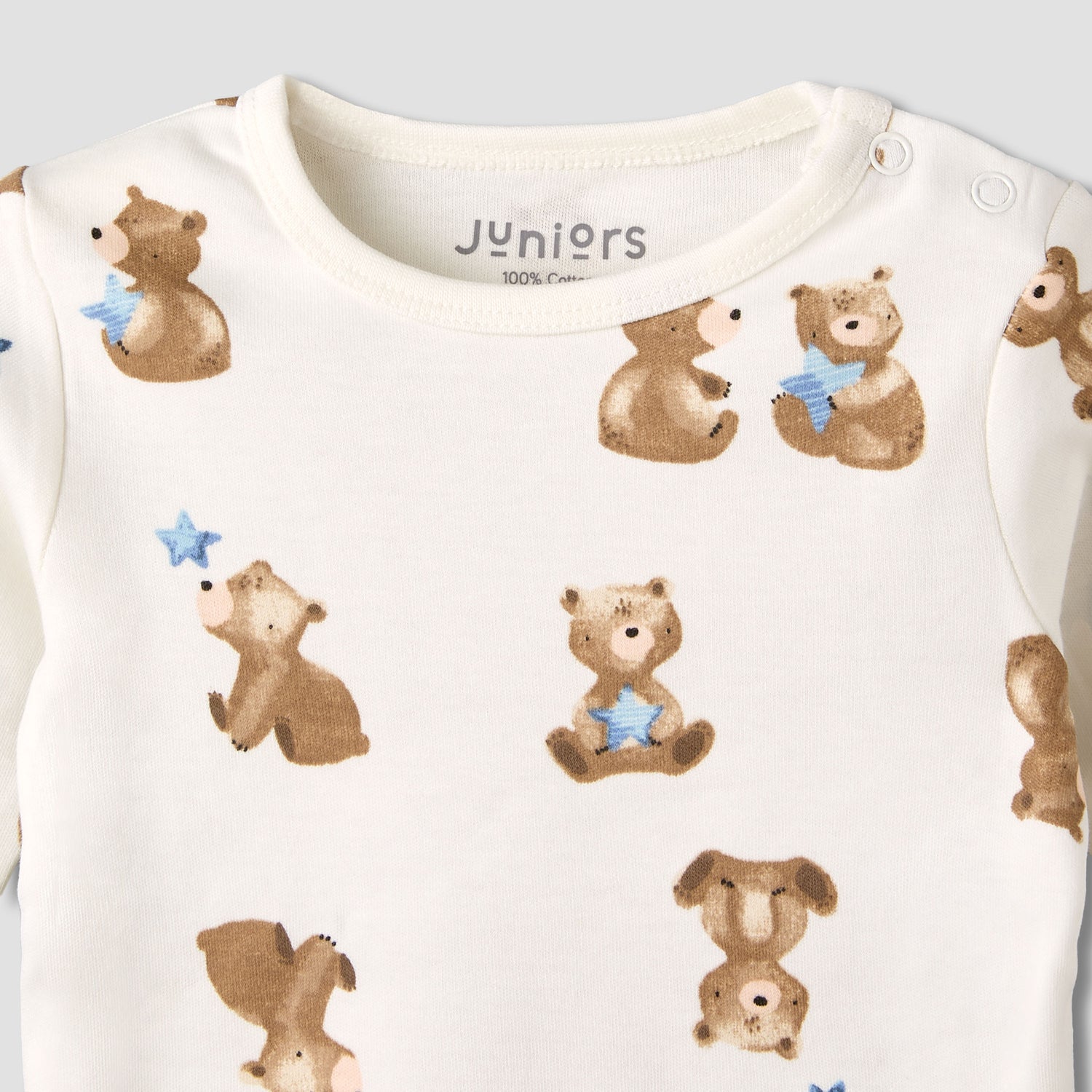 Pack of 3 Juniors Cotton Round Neck Long Sleeves Pyjama Set with Teddy Print