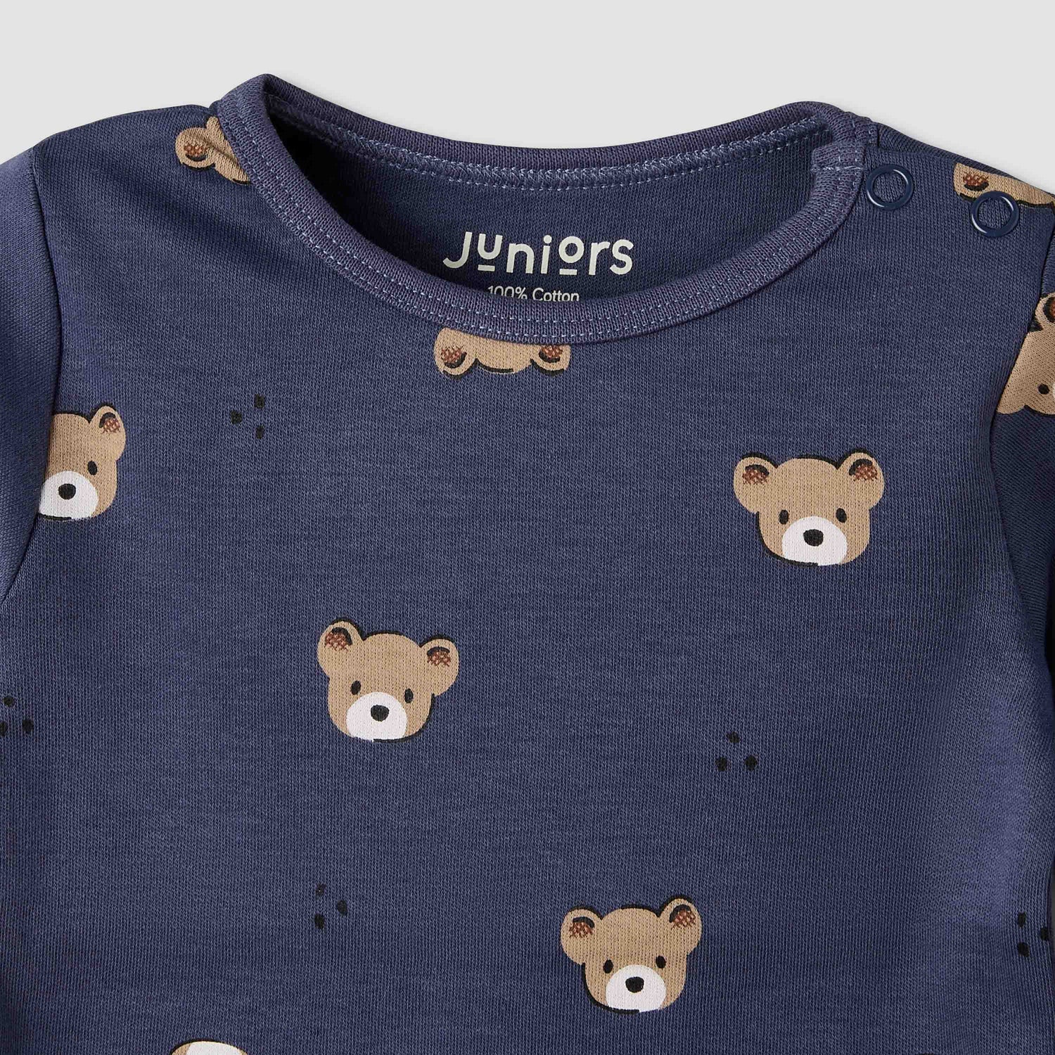Pack of 3 Juniors Cotton Round Neck Long Sleeves Pyjama Set with Teddy Print