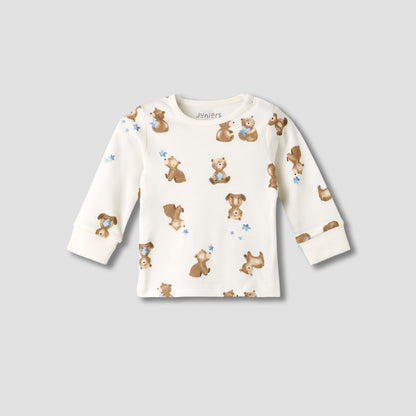 Pack of 3 Juniors Cotton Round Neck Long Sleeves Pyjama Set with Teddy Print