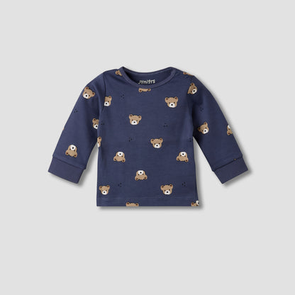Pack of 3 Juniors Cotton Round Neck Long Sleeves Pyjama Set with Teddy Print