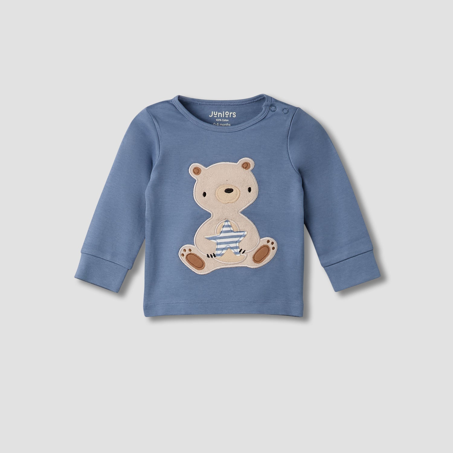 Pack of 3 Juniors Cotton Round Neck Long Sleeves Pyjama Set with Teddy Print