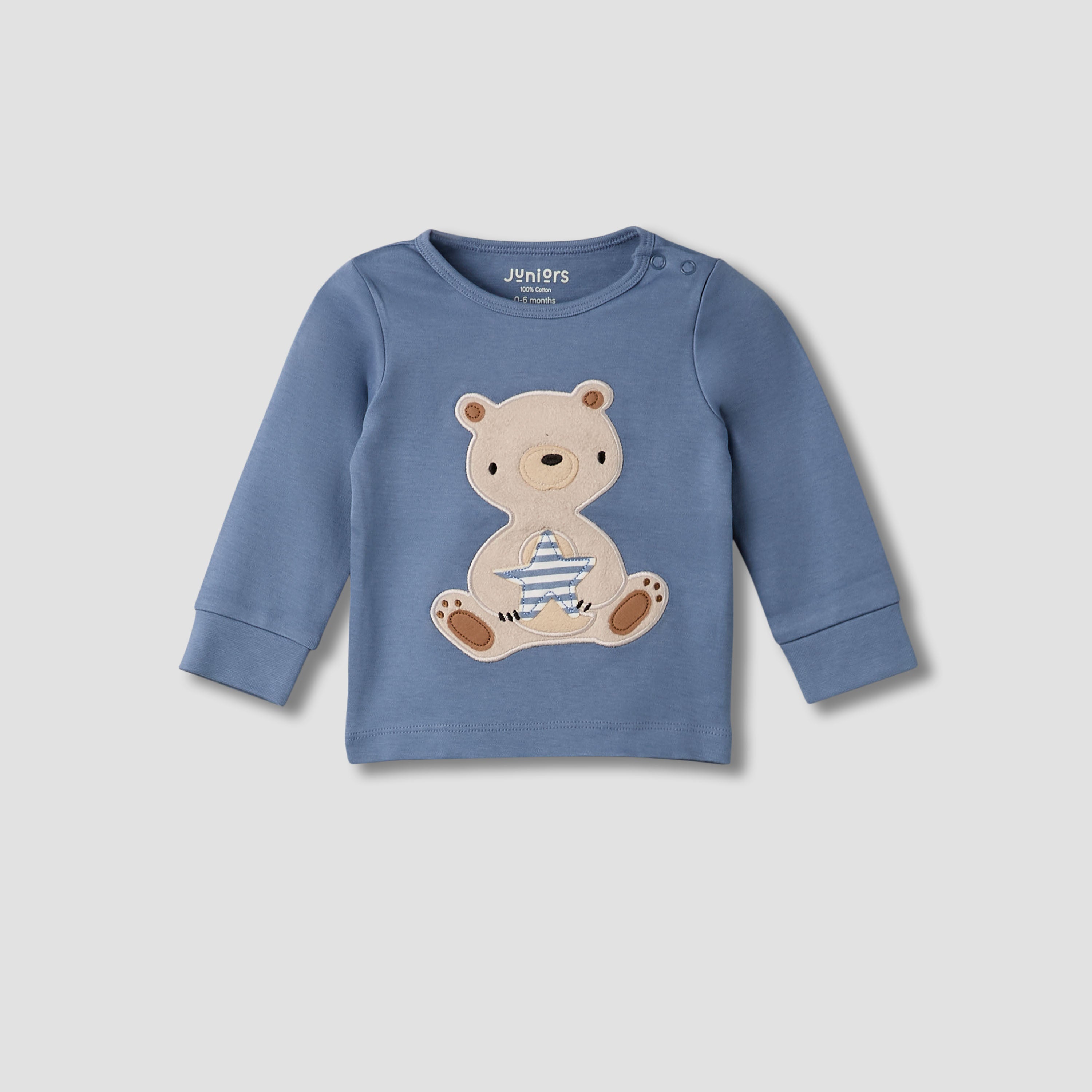 Pack of 3 Juniors Cotton Round Neck Long Sleeves Pyjama Set with Teddy Print