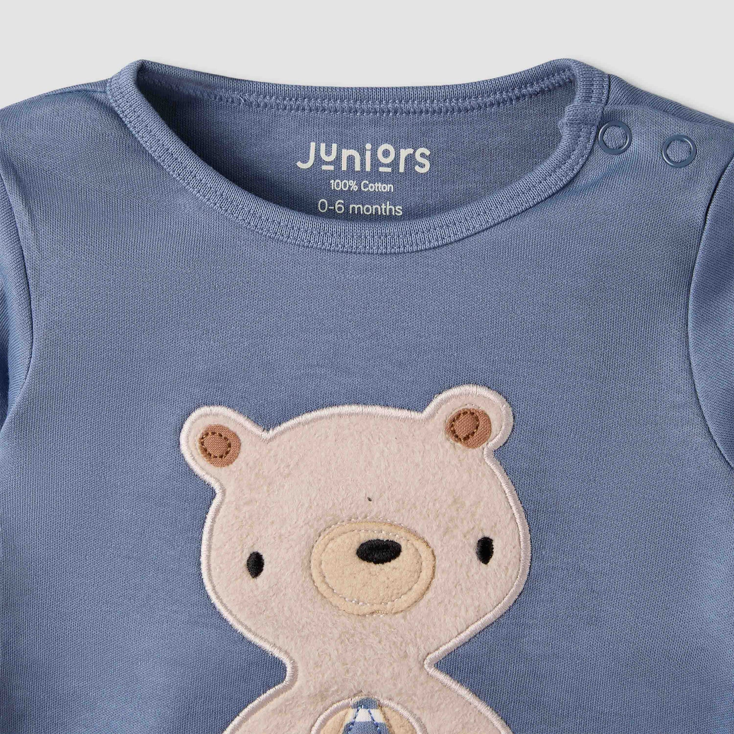 Pack of 3 Juniors Cotton Round Neck Long Sleeves Pyjama Set with Teddy Print