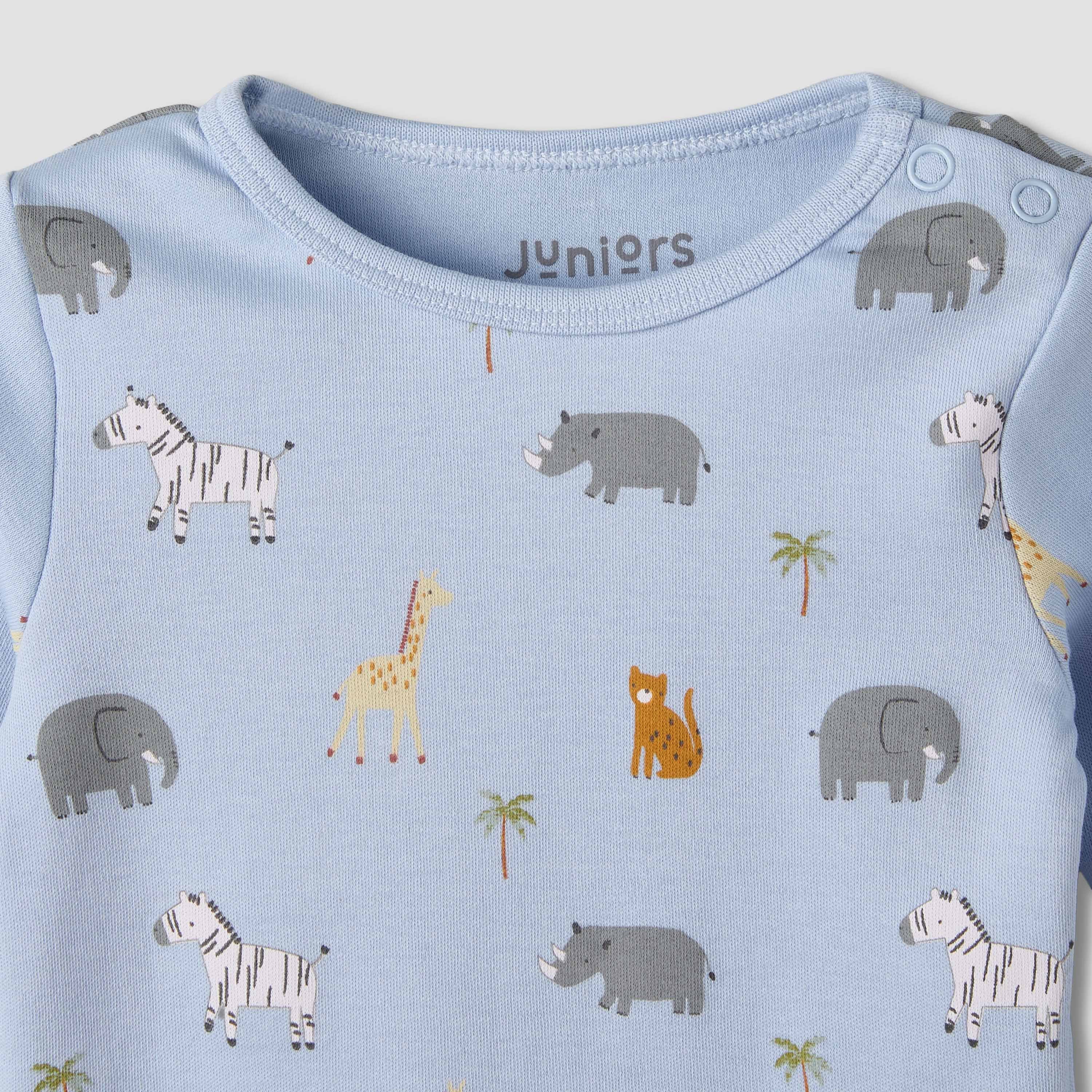 Pack of 3 Juniors Cotton Round Neck Long Sleeves Pyjama Set with Safari Print