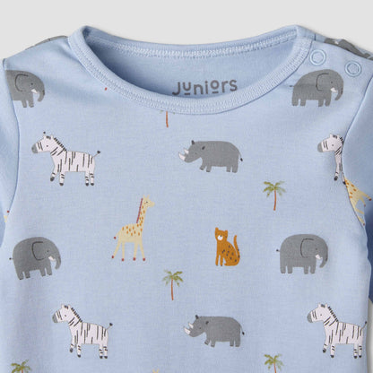 Pack of 3 Juniors Cotton Round Neck Long Sleeves Pyjama Set with Safari Print
