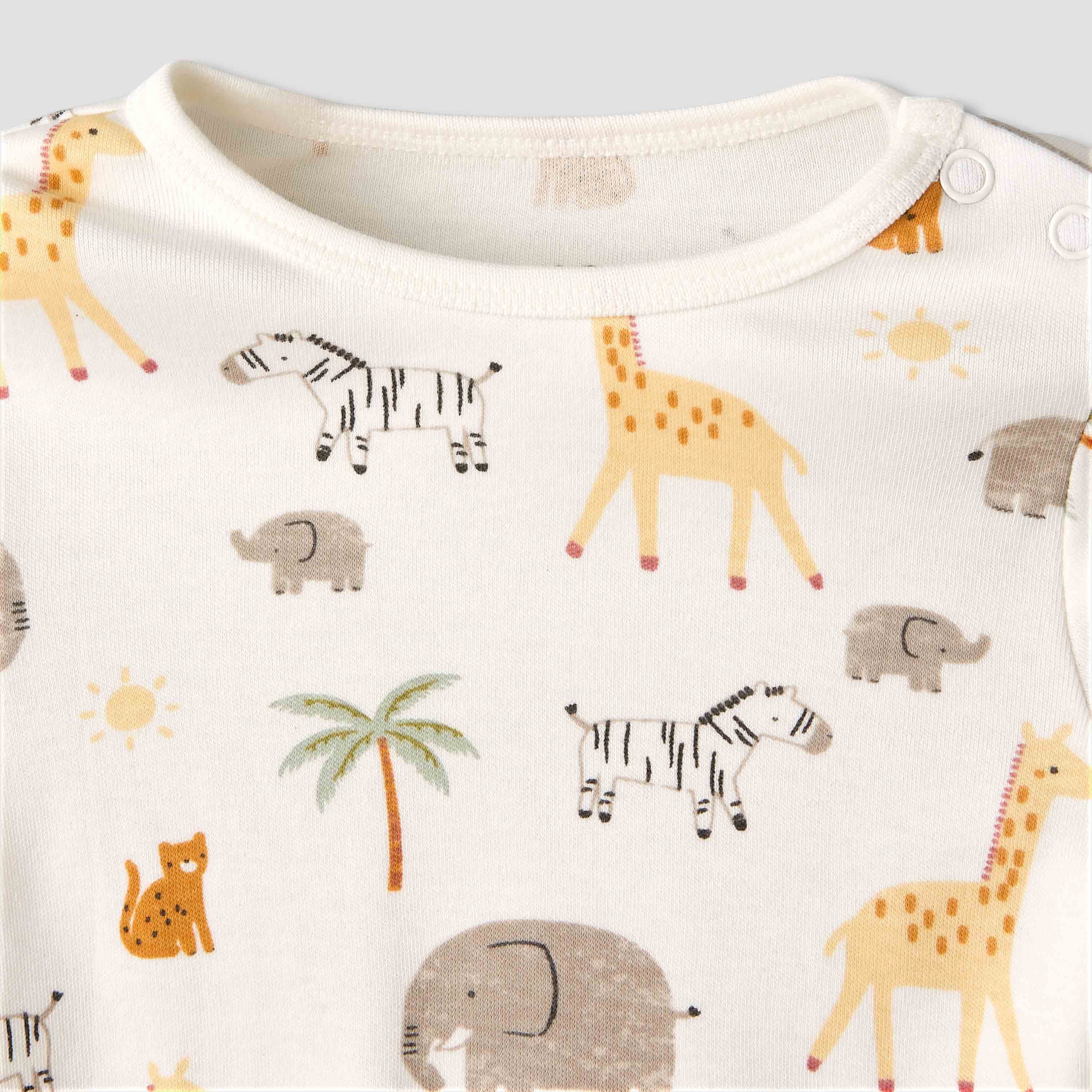 Pack of 3 Juniors Cotton Round Neck Long Sleeves Pyjama Set with Safari Print