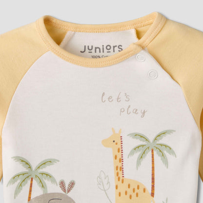 Pack of 3 Juniors Cotton Round Neck Long Sleeves Pyjama Set with Safari Print