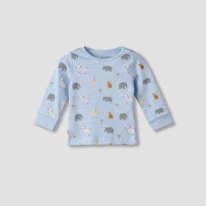 Pack of 3 Juniors Cotton Round Neck Long Sleeves Pyjama Set with Safari Print