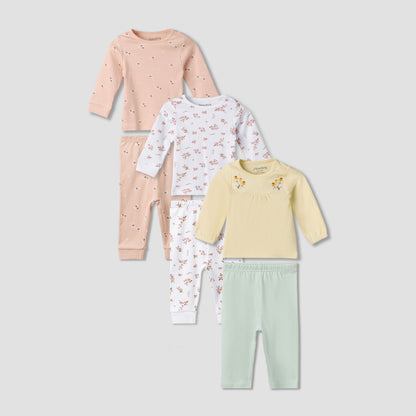 Pack of 3 Juniors Cotton Round Neck Long Sleeves Pyjama Set with Floral Print