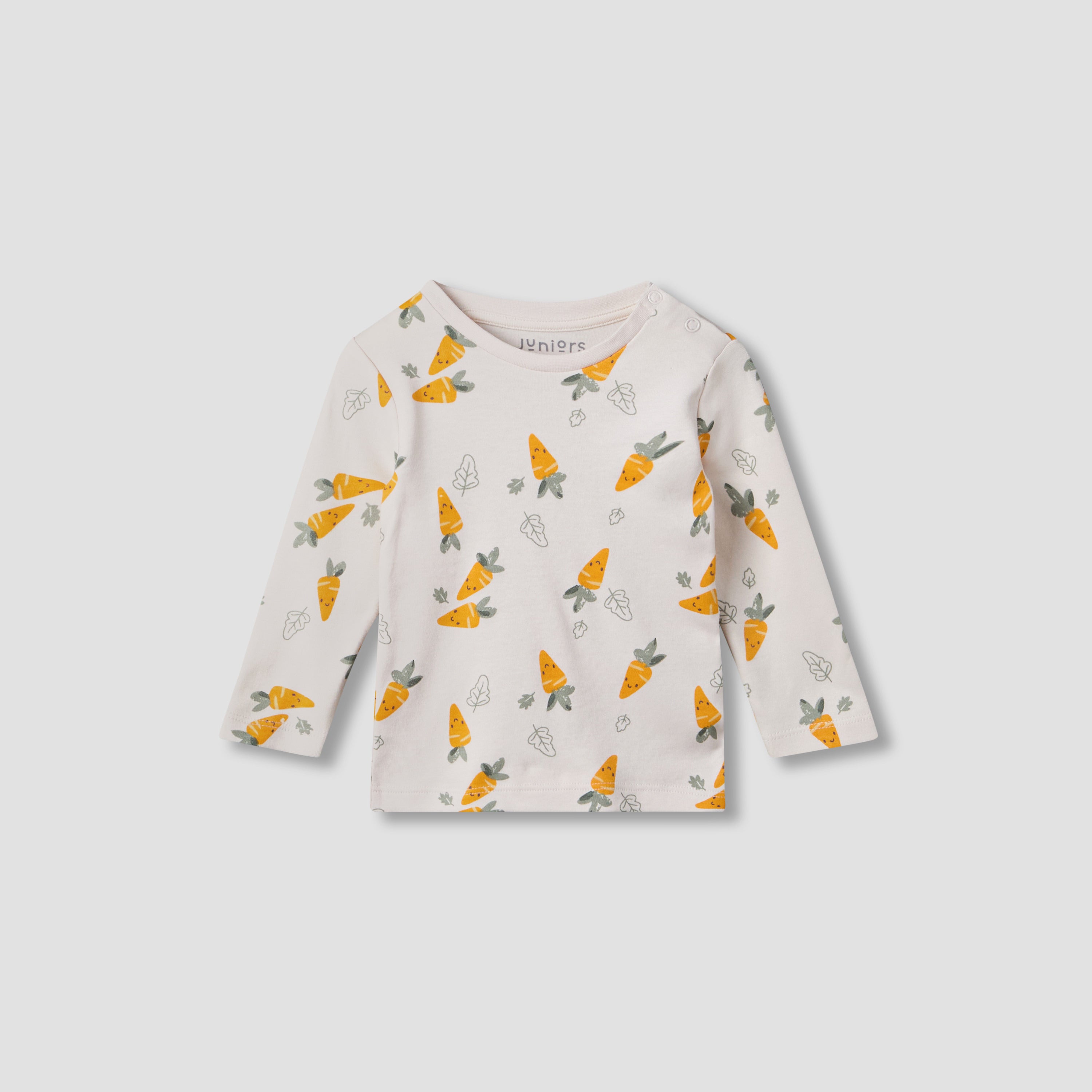 Juniors Cotton Round Neck Long Sleeves Pyjama Set with Carrot Print