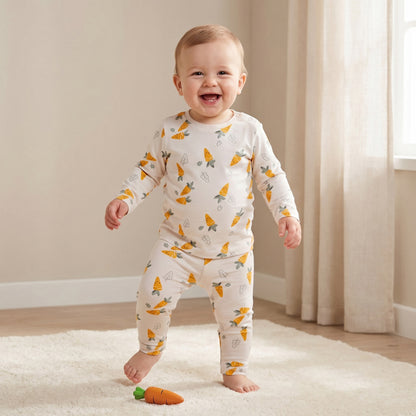 Juniors Cotton Round Neck Long Sleeves Pyjama Set with Carrot Print