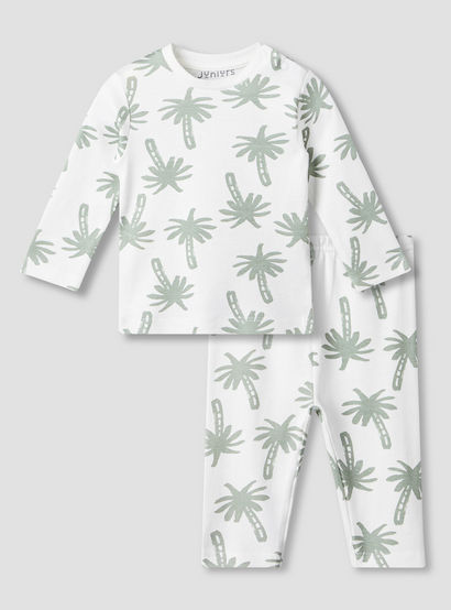 Juniors Cotton Round Neck Long Sleeves Pyjama Set with Palm Tree Print-baby-boys-clothing-nightwear-pyjamasets-image-2