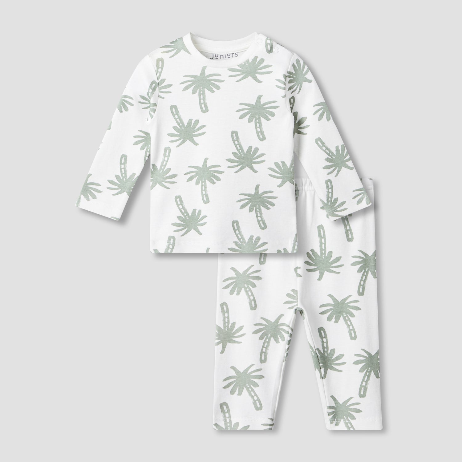 Juniors Cotton Round Neck Long Sleeves Pyjama Set with Palm Tree Print