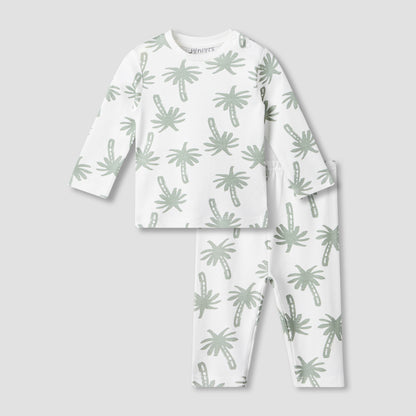 Juniors Cotton Round Neck Long Sleeves Pyjama Set with Palm Tree Print