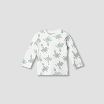 Juniors Cotton Round Neck Long Sleeves Pyjama Set with Palm Tree Print