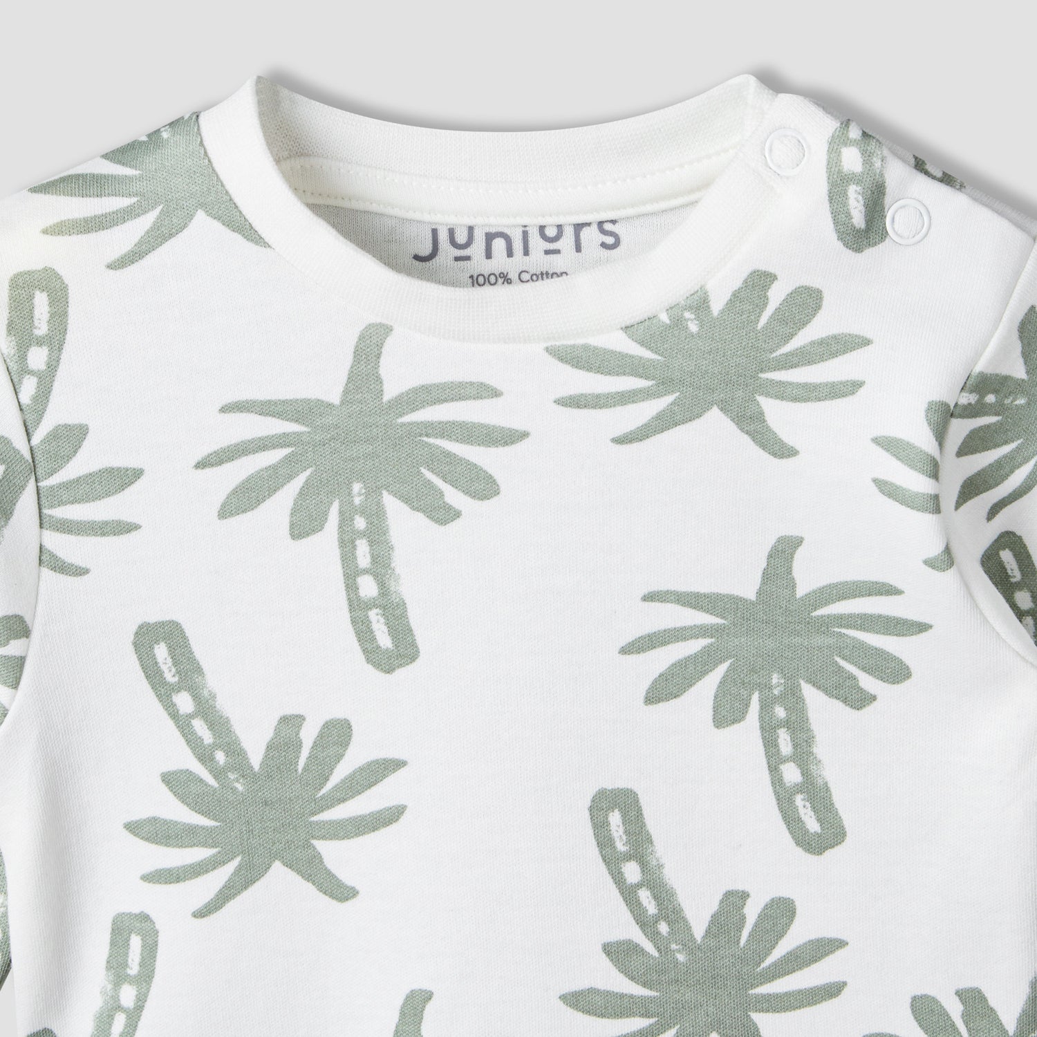 Juniors Cotton Round Neck Long Sleeves Pyjama Set with Palm Tree Print