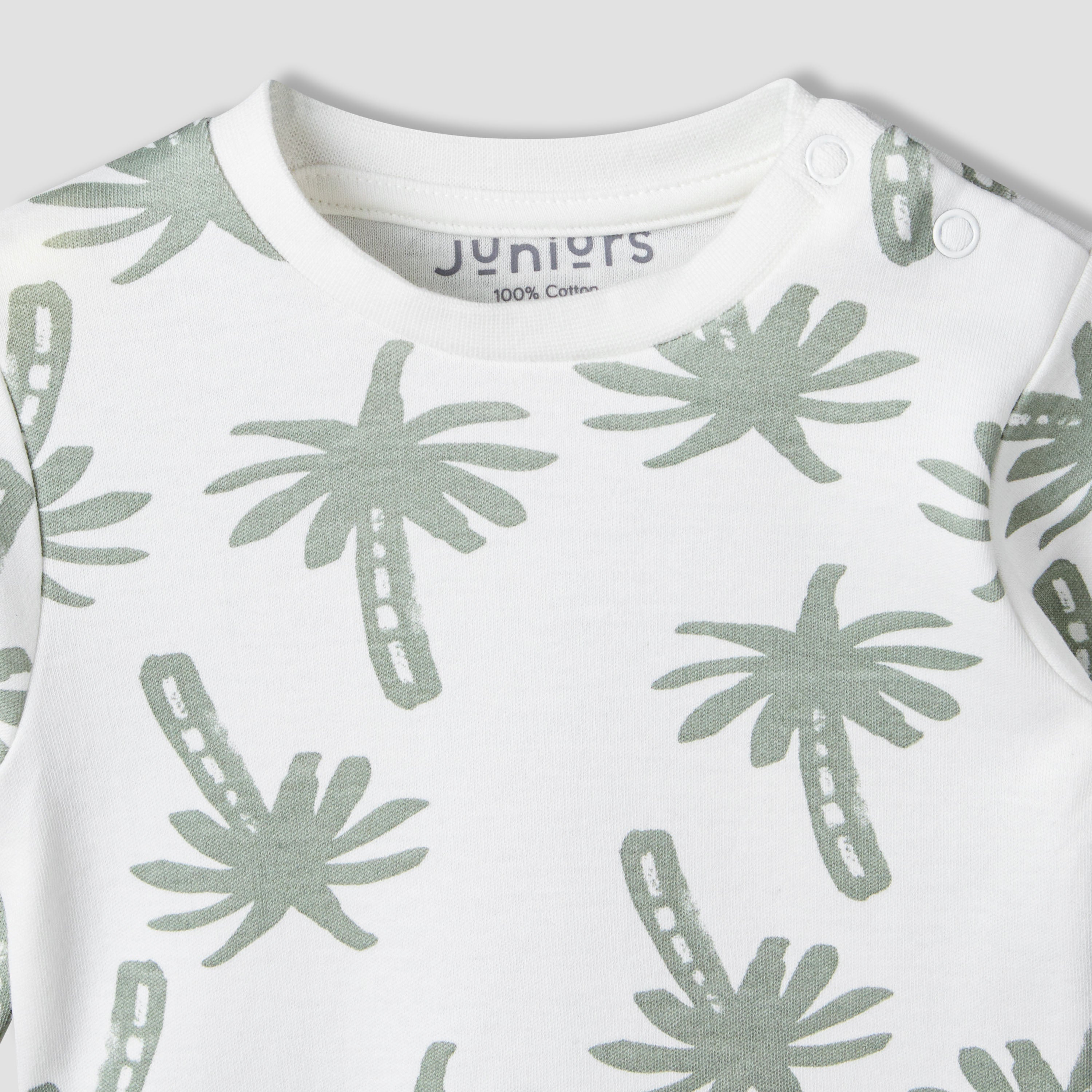 Juniors Cotton Round Neck Long Sleeves Pyjama Set with Palm Tree Print