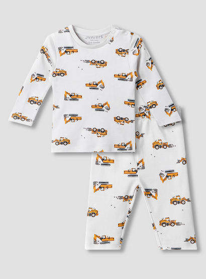 Juniors Cotton Crew Neck Short Sleeves Pyjama Set with Construction Print-baby-boys-clothing-nightwear-pyjamasets-image-2
