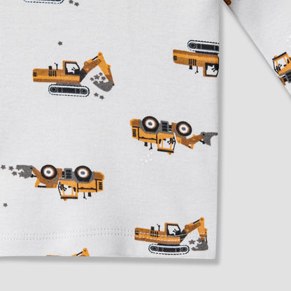 Juniors Cotton Crew Neck Short Sleeves Pyjama Set with Construction Print