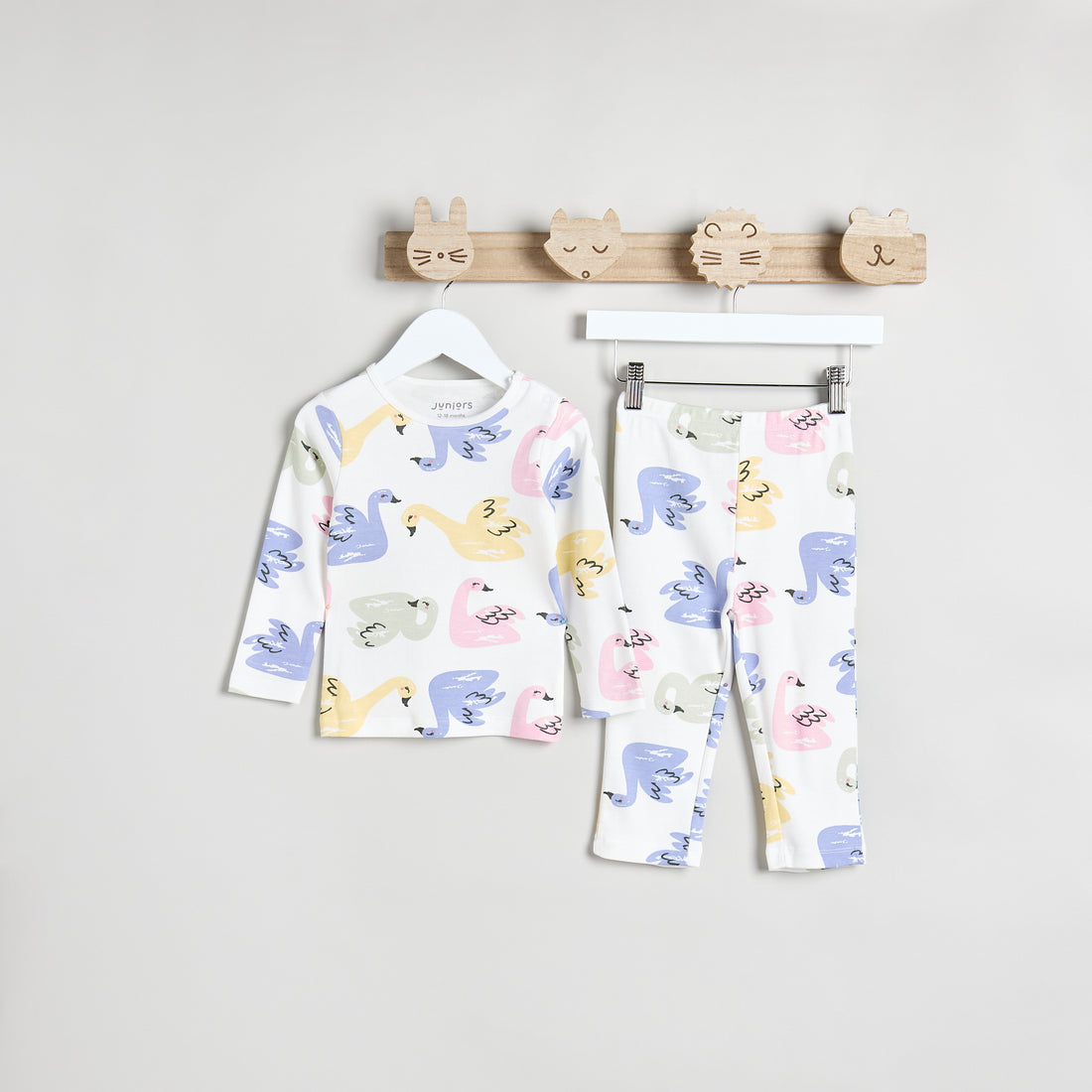 Juniors All-Over Print T-shirt and Pyjama Set - White / 12-18 mths