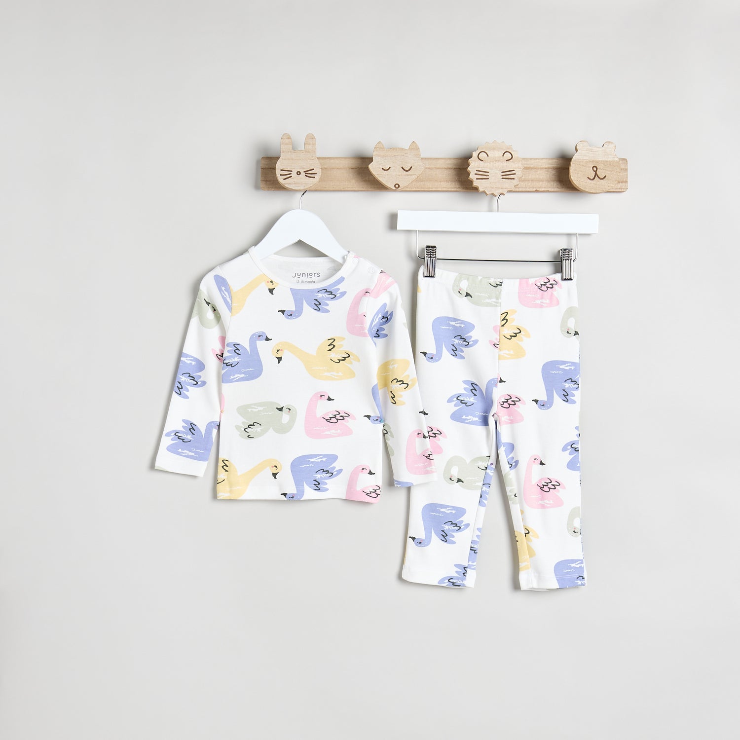 Juniors All-Over Print T-shirt and Pyjama Set - White / 12-18 mths