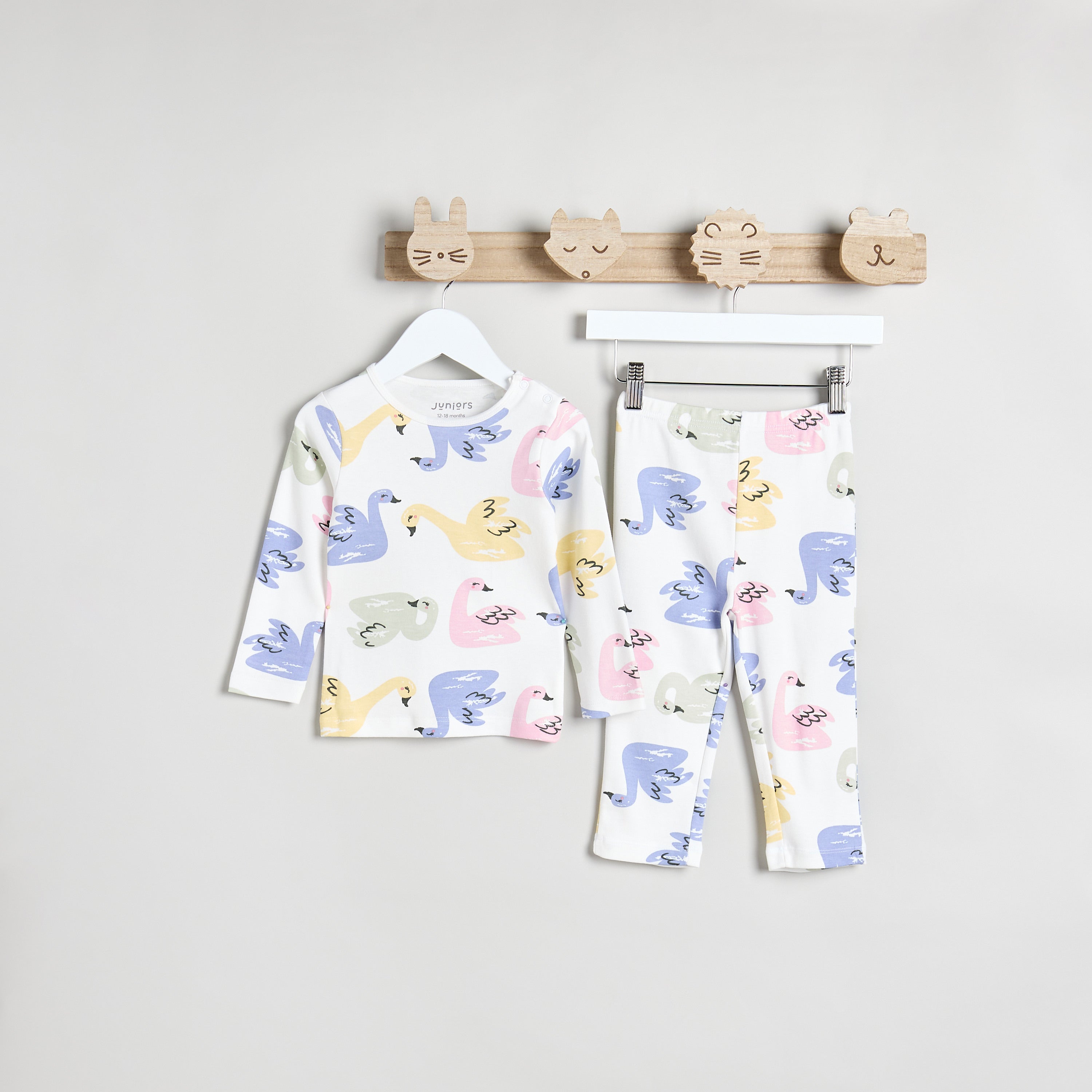 Juniors All-Over Print T-shirt and Pyjama Set - White / 12-18 mths