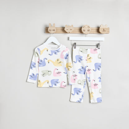 Juniors All-Over Print T-shirt and Pyjama Set - White / 12-18 mths