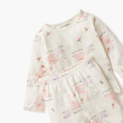 Juniors Pyjama Set with Bear Print - Cotton - Long Sleeves - Round Neck