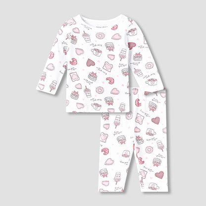 Juniors Cotton Round Neck Long Sleeves Pyjama Set with Food Print