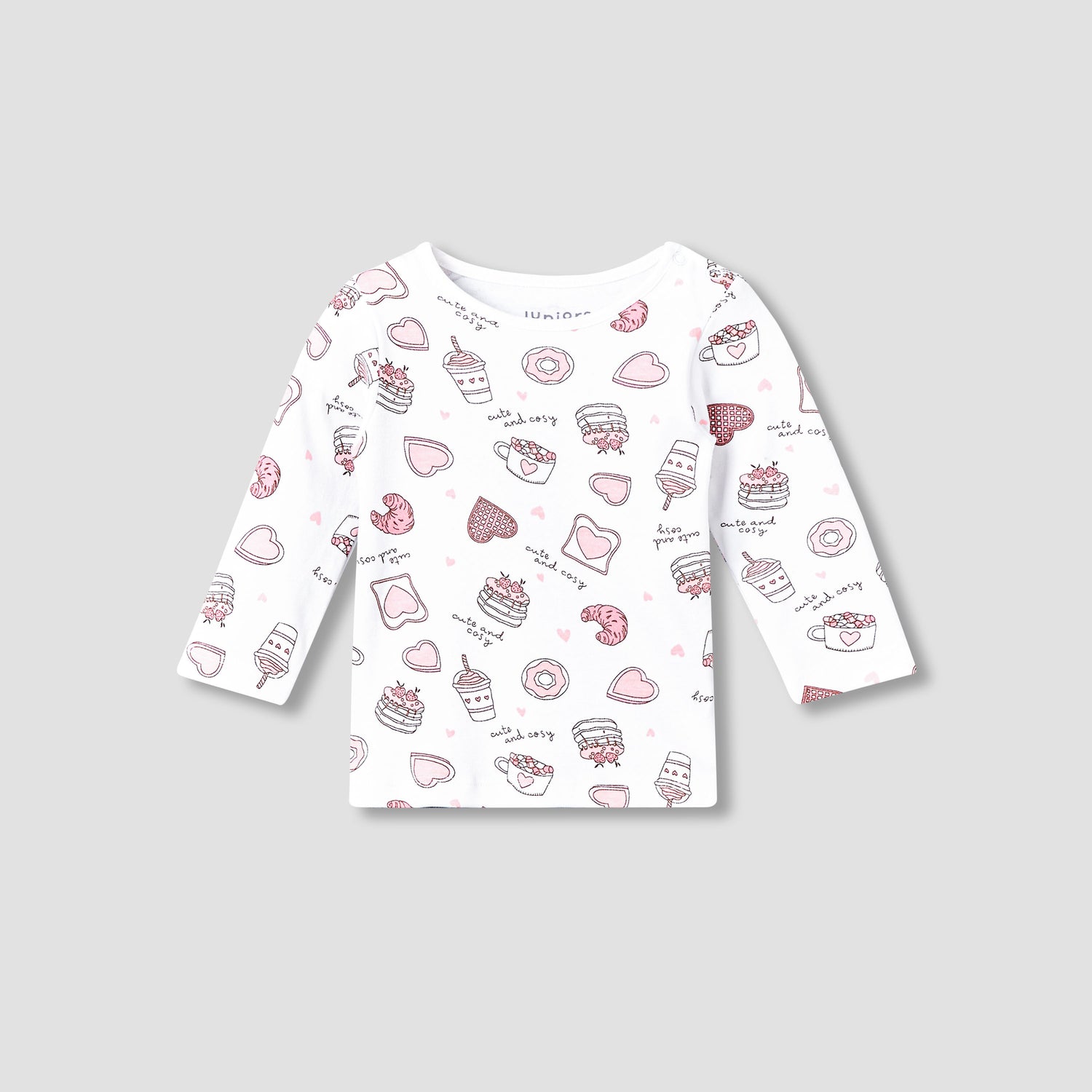 Juniors Cotton Round Neck Long Sleeves Pyjama Set with Food Print