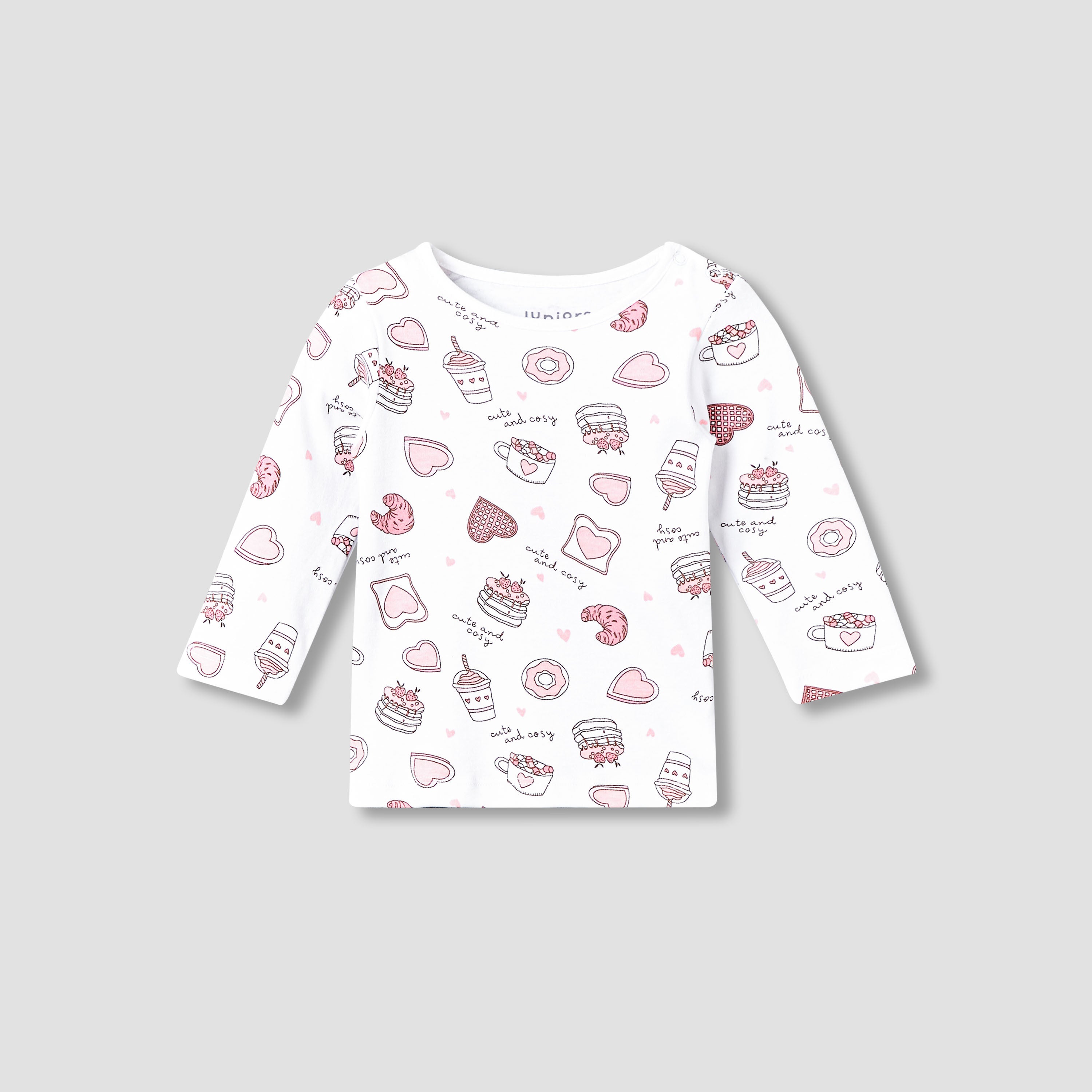 Juniors Cotton Round Neck Long Sleeves Pyjama Set with Food Print