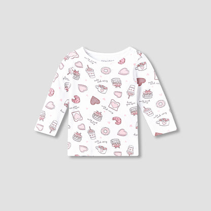 Juniors Cotton Round Neck Long Sleeves Pyjama Set with Food Print