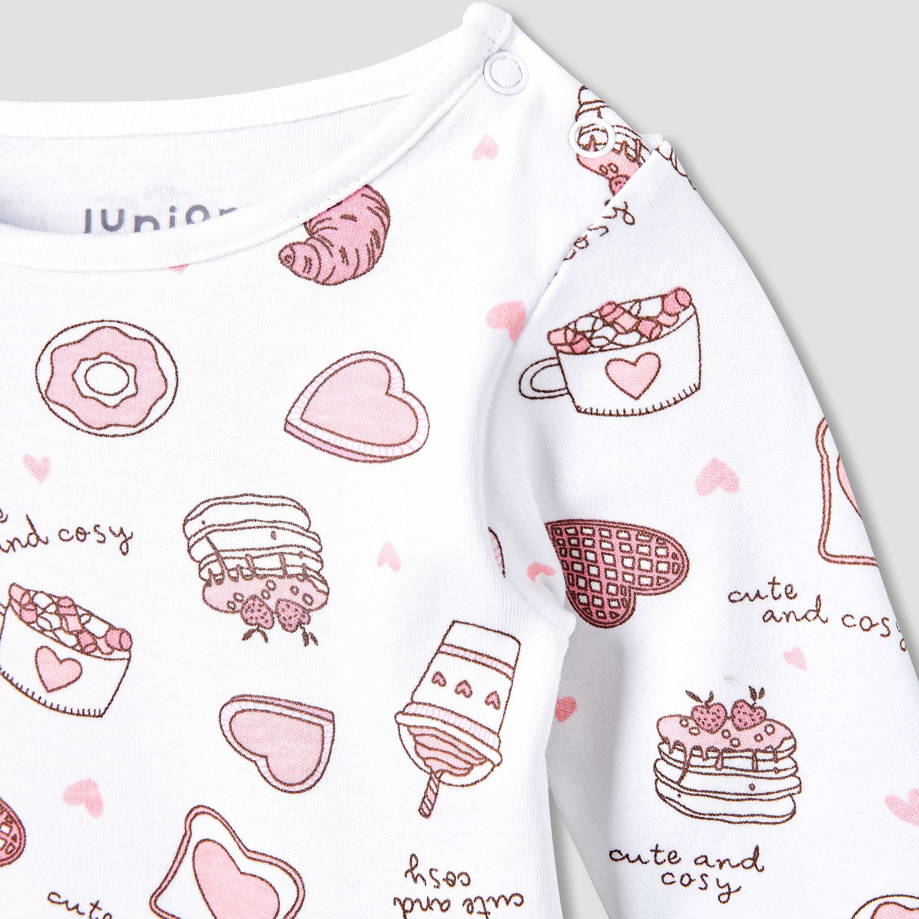 Juniors Cotton Round Neck Long Sleeves Pyjama Set with Food Print
