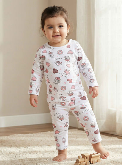 Juniors Cotton Round Neck Long Sleeves Pyjama Set with Food Print-baby-girls-clothing-nightwear-pyjamasets-image-1