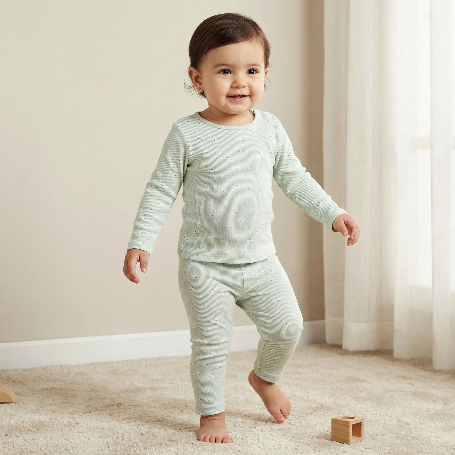 Juniors Pyjama Set with Floral Print - Cotton - Long Sleeves