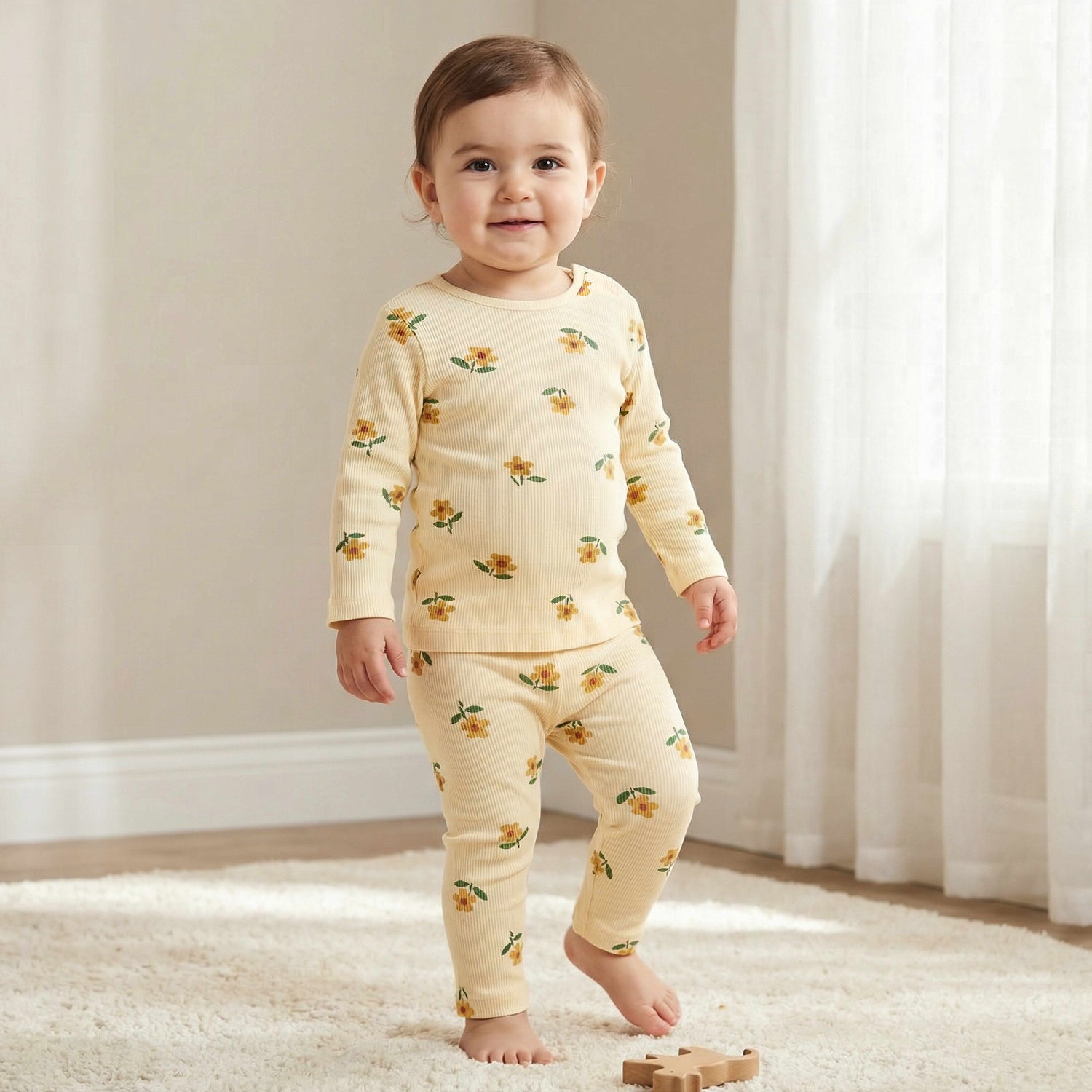 Juniors Cotton Round Neck Long Sleeves Pyjama Set with Floral Print