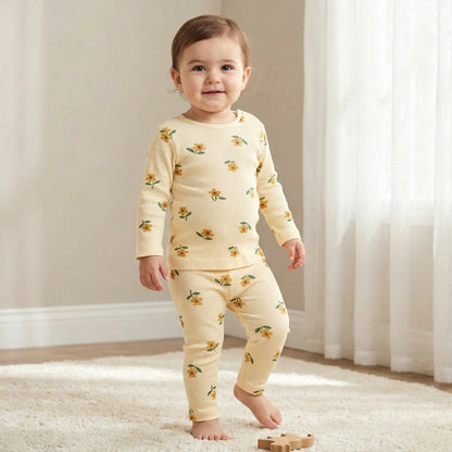 Juniors Cotton Round Neck Long Sleeves Pyjama Set with Floral Print